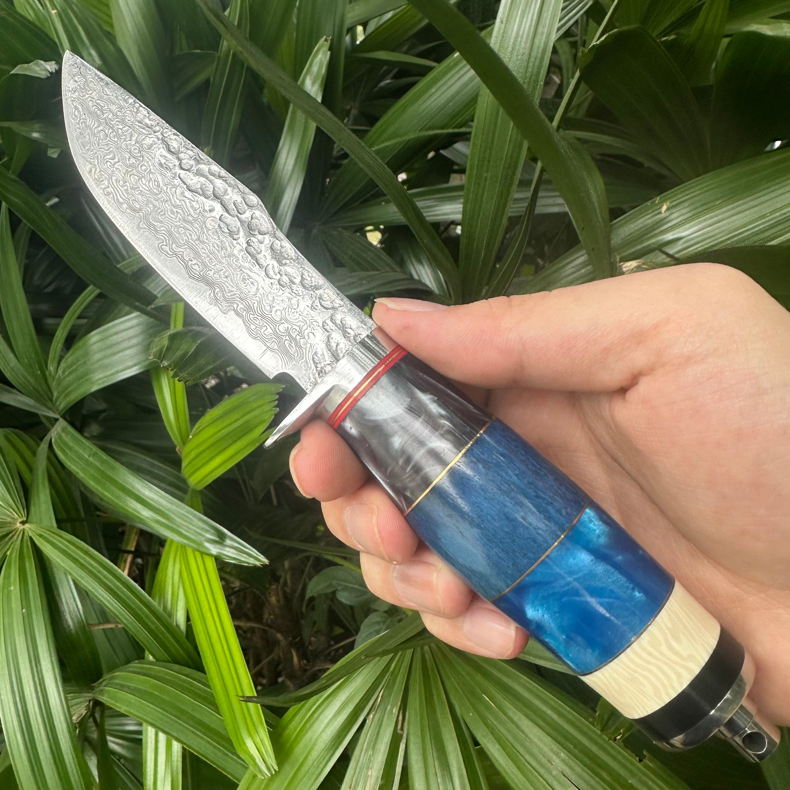 A036 Fiexd Damascus VG10 Blade Beef Bone Handle Leather Sheath