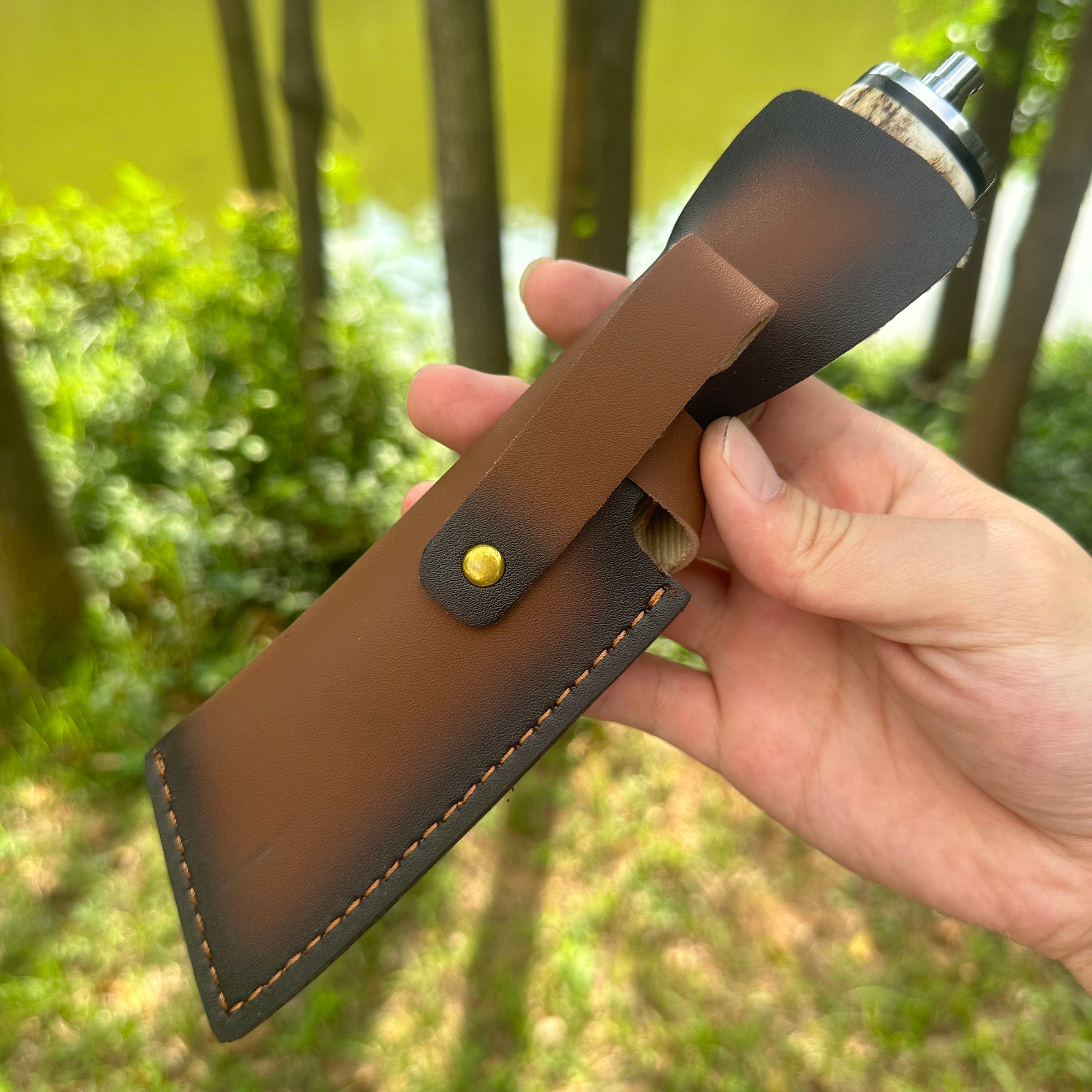 A040 Fixed Damascus VG10 Blade Antlers Handle Chopper Knife Leather Sheath