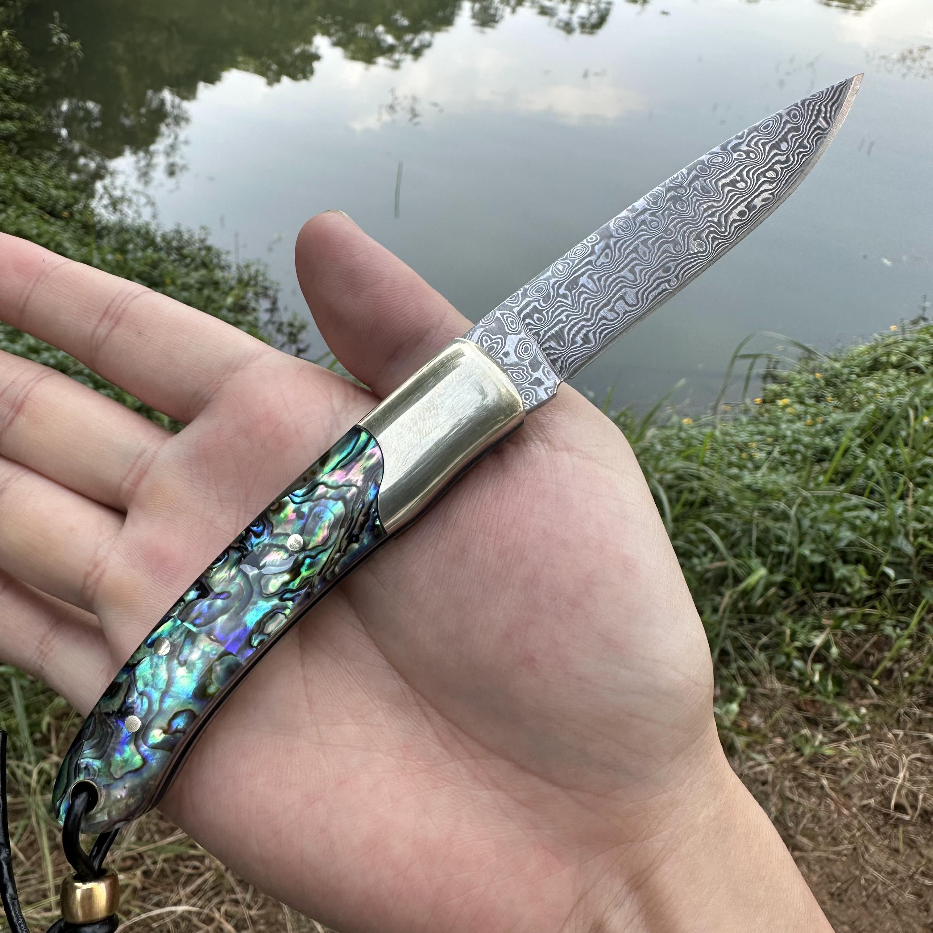 WZ133 Damascus VG10 Blade Abalone Shell/Sandalwood Handle Pocket Knife